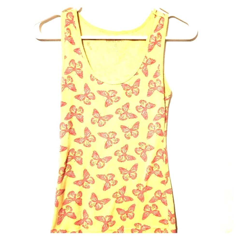 Adorable Yellow Tank Top with Pink Butterflies